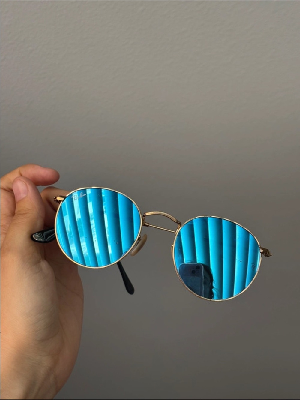 Ray-Ban Kids Gold Frame Sunglasses with Bright Blue Mirrored Lenses